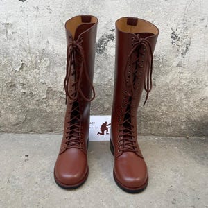 Brown Leather Long Boot With Leather Sole. Riding Boots, Unisex Boots, long boot, men boot, women boot, army boots, German boots, Boots