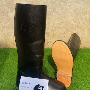 Handmade German Officer Leather Long Boot With Heel Leather Sole Black Color. Boot, Military Boot, Men Boot, Long Boot, Officer Boots.