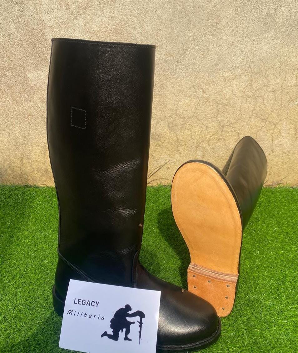 Handgefertigte Schwarze Leder Kavallerie Stiefel: Knieschützer Reitschuhe