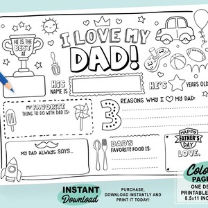 Vatertag Malseite | Druckbare Alles über Papa Ausfüllvorlage | Vatertags Geschenk | Vatertagsgeschenk für Kinder
