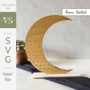 Crescent Moon Earring Holder SVG | Celestial Jewelry Stand Laser Cut File