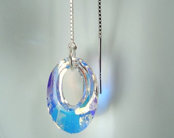 Aurora Borealis Crystal Ear Threader Earrings – Sterling Silver