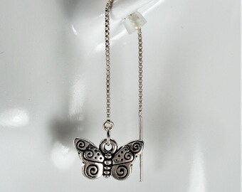 Silver Butterflies on Sterling Ear Threads- Threader Earrings or Necklace-FREE SHIPPING To U.S