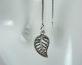 Silver leaves on Sterling Ear Threads- Threader Earrings or Necklace-FREE SHIPPING To U.S.-