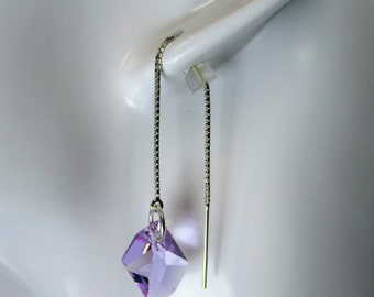 Asymmetrical Purple Swarovski Teardrop on Sterling Threader Earrings or Necklace-Ear Threads-FREE SHIPPING to U.S.