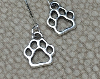 Silver Paw Print - Sterling Threader Earrings – Animal Lover Jewelry