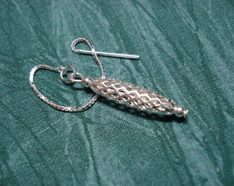 Silver Basket Weave Bead Ear - Sterling Threader Earrings