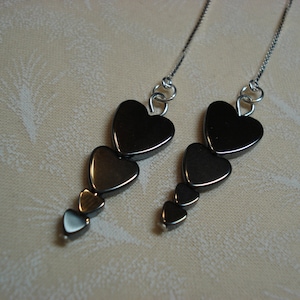 Hematite Heart Towers on Sterling Ear Threads-Threader Earrings or Necklace-FREE SHIPPING To U.S.-