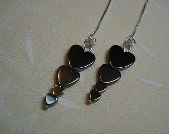 Hematite Heart Towers on Sterling Ear Threads-Threader Earrings or Necklace-FREE SHIPPING To U.S.-