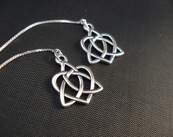 Celtic Open Hearts on Sterling Ear Threads-Threader Earrings or Necklace-FREE SHIPPING To U.S.-