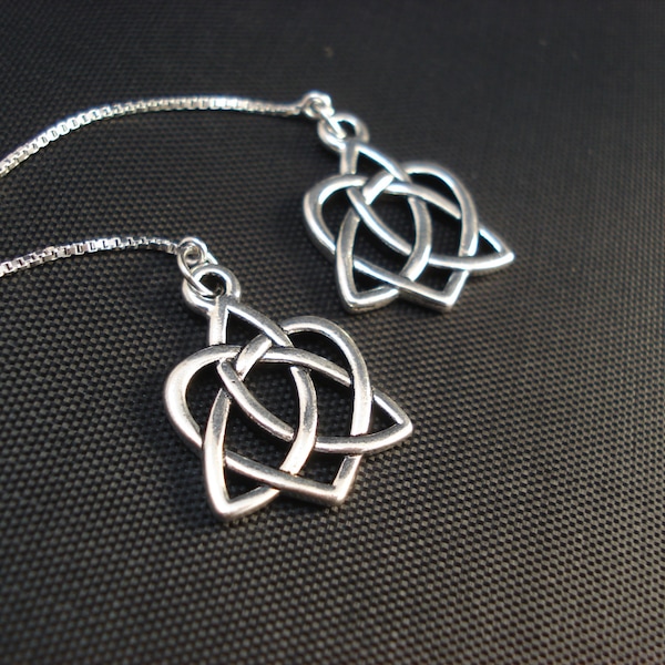 Celtic Open Hearts on Sterling Ear Threads-Threader Earrings or Necklace-FREE SHIPPING To U.S.-