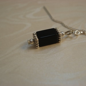 Black Agate Rectangles on Sterling Ear Threads-FREE SHIPPING To U.S.- Threader Earrings/Necklace