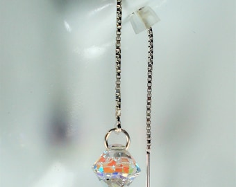 Aurora Borealis Swarovski Crystal Sterling Silver Threader Earrings