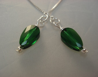 Small Emerald Swarovski Crystals on Threader Earrings or Necklace--Ear Threads-FREE SHIPPING to U.S.