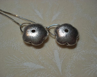 Silver Flowers on Sterling Ear Threads-FREE SHIPPING To U.S.- Threader Earrings or Necklace
