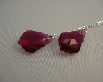 Ruby Colored Swarovski Crystal Sterling Silver Threader Earrings