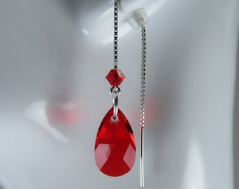 Red Swarovski Crystal Sterling Silver Threader Earrings