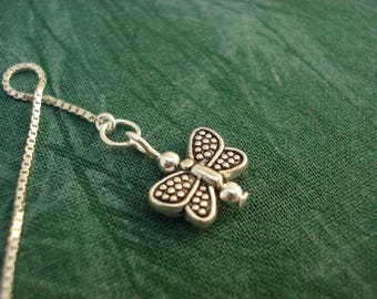 Small Silver Butterflies on Sterling Ear Threads- Threader Earrings or Necklace-FREE SHIPPING To U.S