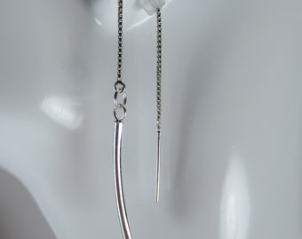 Curved silver bars on Sterling Ear Threads-Threader Earrings or Necklace-FREE SHIPPING To U.S.-