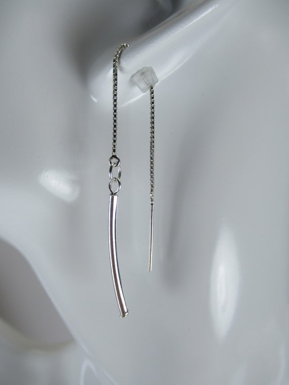 Curved Silver Bars on Sterling Ear Threads-threader Earrings or