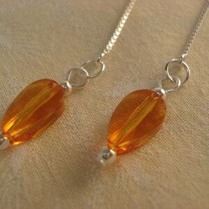 Small Orange Swarovski Crystals on Sterling Threader Earrings or Necklace-Ear Threads-FREE SHIPPING to U.S.