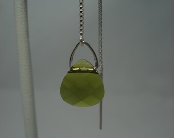 Olive Green Swarovski Crystal Threader Earrings – Sterling Silver Dangle