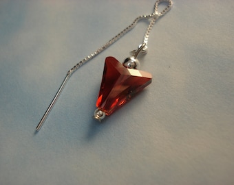 Deep Red Swarovski Crystals on Sterling Threader Earrings or Necklace-Ear Threads-FREE SHIPPING to U.S.