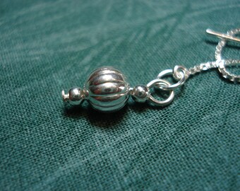 Small Corrugated Balls on Sterling Ear Threads- Threader Earrings or Necklace-FREE SHIPPING To U.S