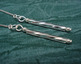 Silver Glass Beads on Sterling Ear Threads- Threader Earrings or Necklace-FREE SHIPPING To U.S