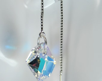Rainbow Swarovski Crystals on Sterling Ear Threads- Threader Earrings or Necklace-FREE SHIPPING To U.S.-