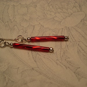 Red Bars on Sterling Ear Threads- Threader Earrings or Necklace-FREE SHIPPING To U.S.-