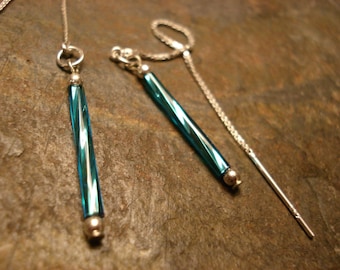 Turquoise Bars on Sterling Ear Threads- Threader Earrings or Necklace-FREE SHIPPING To U.S.-