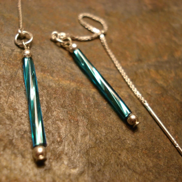 Barres Turquoise sur Sterling Ear Threads- Threader Earrings or Necklace-FREE SHIPPING To U.S.-