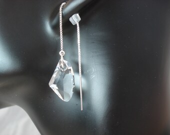 Clear Unique Swarovski Crystals on Sterling Ear Threads-Threader Earrings or Necklace-FREE SHIPPING To U.S.-