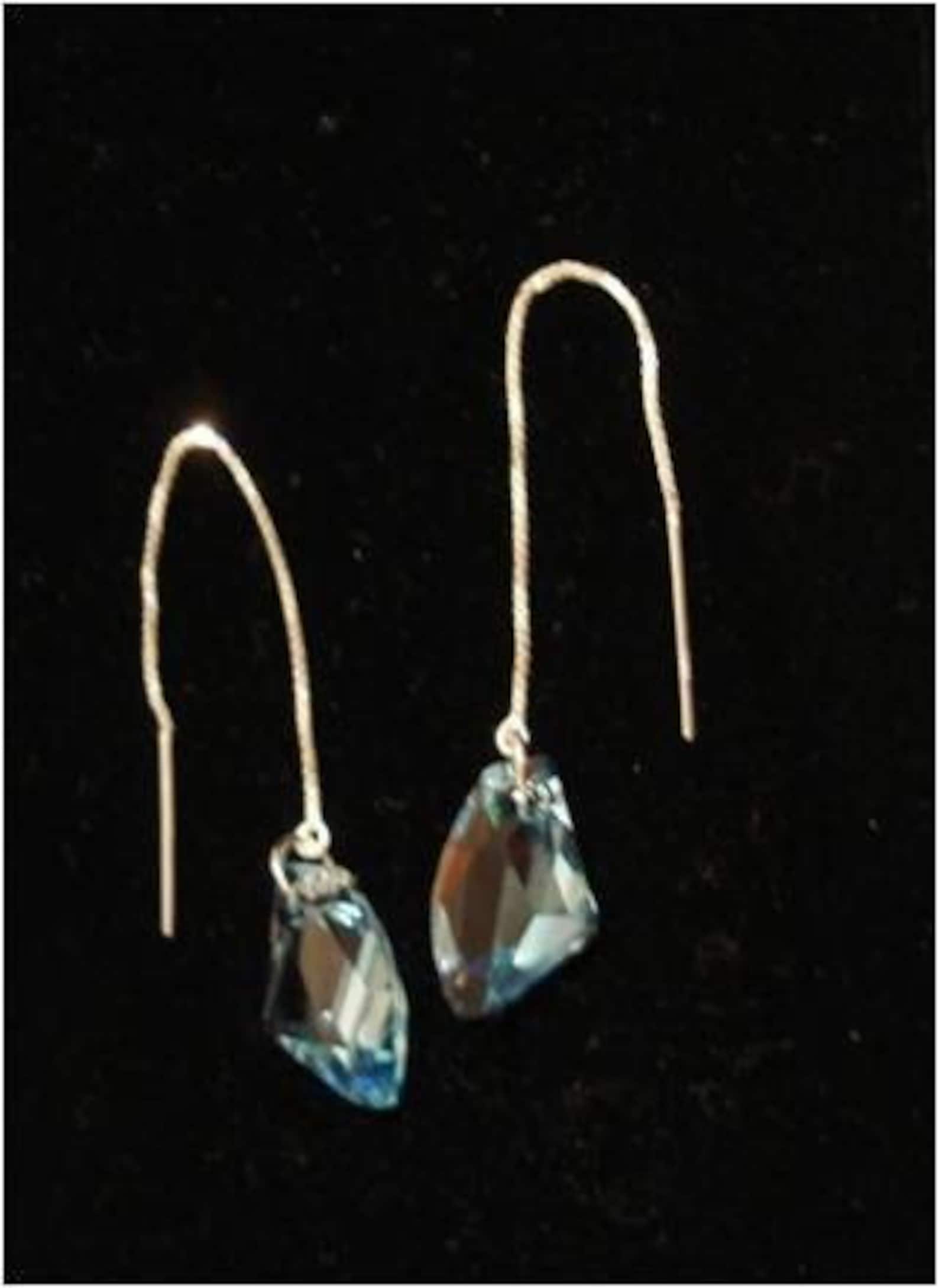 Sterling Silver and Blue Crystal Ear Threads- Threader Earrings or ...