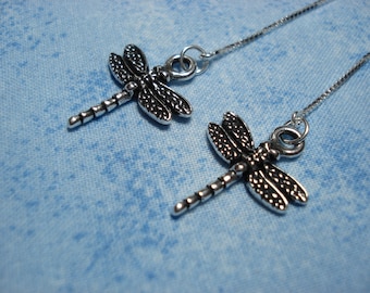 Silver Dragonflies on Sterling Threader Earrings or Necklace--Ear Threads-FREE SHIPPING to U.S.