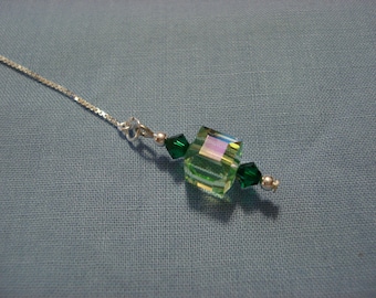 Green Swarovski Crystal Sterling Silver Threader Earrings