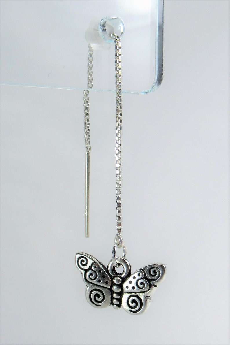 Silver Butterflies on Sterling Ear Threads Threader Earrings or Necklace-FREE SHIPPING To U.S