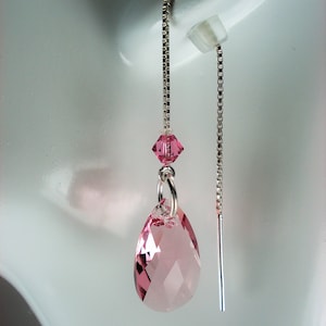 Light Pink Teardrop Swarovski Crystals on Sterling Ear Threads-FREE SHIPPING To U.S.- Threader Earrings or Necklace