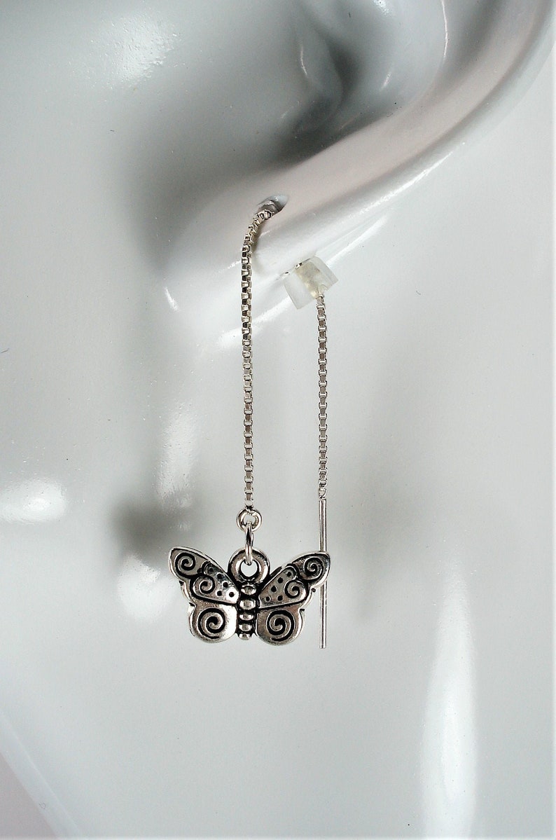 Silver Butterflies on Sterling Ear Threads Threader Earrings or Necklace-FREE SHIPPING To U.S