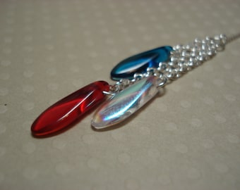 Red White and Blue Sterling Ear Threads- Threader Earrings or Necklace-FREE SHIPPING TO U.S.