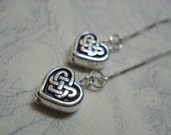 Celtic Hearts on Sterling Ear Threads-Threader Earrings or Necklace-FREE SHIPPING To U.S.-