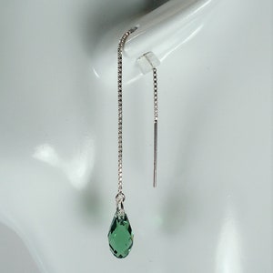 Emerald Green Teardrop Crystals on Sterling Ear Threads-FREE SHIPPING To U.S.- Threader Earrings or Necklace