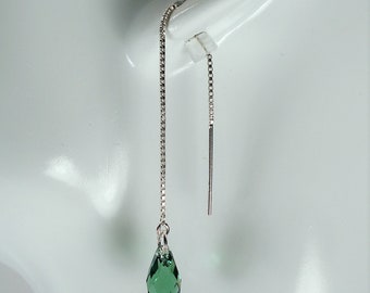 Emerald Teardrop Crystal Sterling Silver Threader Earrings