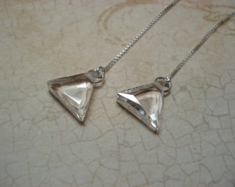 Cubic Zirconia Triangles on Sterling  Ear Threads-FREE SHIPPING To U.S.- Threader Earrings or Necklace