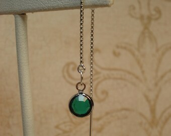 Emerald Green Swarovski Crystal Sterling Silver Threader Earrings