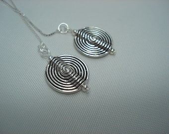 Silver Spiral Discs on Sterling Ear Threads-Threader Earrings or Necklace-FREE SHIPPING To U.S.-