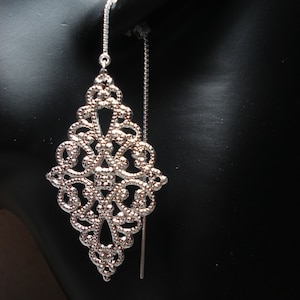 Large Silver Filigrees on Sterling  Threader Earrings or Necklace-Ear Threads-FREE SHIPPING to U.S.