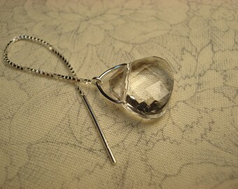 Clear Glass Purse Shaped Sterling Silver Threader Earrings