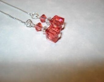 Swarovski Crystal & Sterling Silver Threader Earrings – Padparadscha Cubes